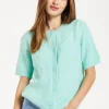Women's Cardigan in Turquoise, Floral Pattern, Short Sleeves, Button Down Style - Liquorish