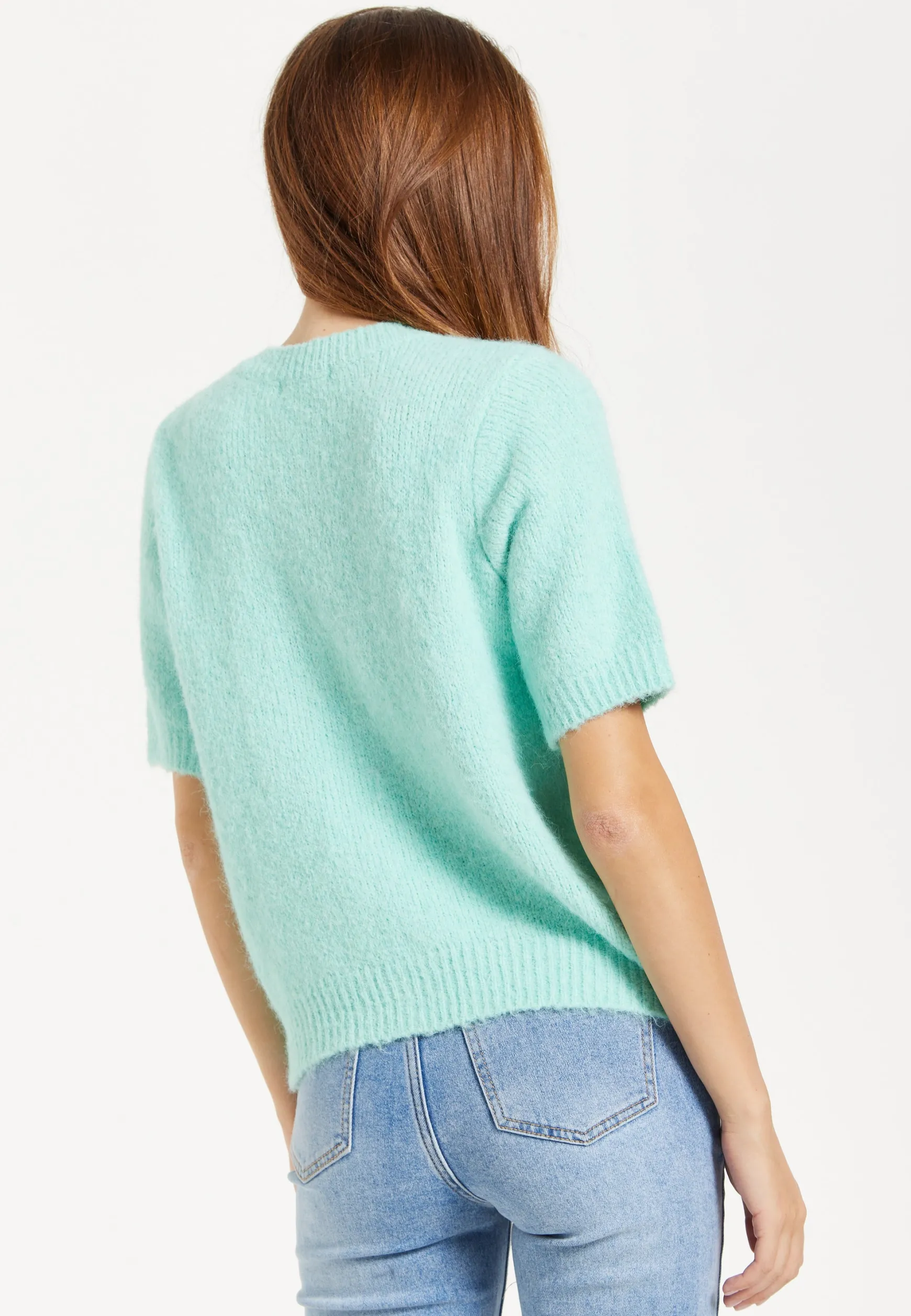 Women's Cardigan in Turquoise, Floral Pattern, Short Sleeves, Button Down Style - Liquorish