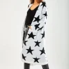 Women's Cardigan in White with Long Sleeves, Whimsical Star Pattern, Comfortable Fit, Liquorish