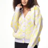 Women's Cardigan in Yellow and Lilac Geometric Pattern with Long Sleeves - Stylish Button-Up by Liquorish