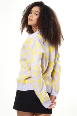 Women's Cardigan in Yellow and Lilac Geometric Pattern with Long Sleeves - Stylish Button-Up by Liquorish