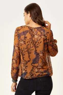 Women's Cheetah Print Long Sleeve Top in Grey with Elasticated Cuffs - Regular Fit, Stylish and Comfortable