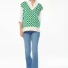 Women's Chequered Knitted Vest in Green and Cream - V-Neck, Distinctive Print, Longer Back Hem, Comfortable Fit.