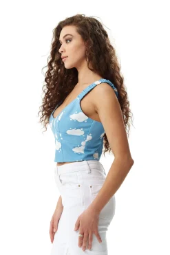 Women's Cloud Print Cropped Top in Blue - Zip Closure, Sleeveless, Crop Style, UK 8/ EU 36/ US 4