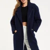 Women's Coat in Classic Blue Bouclé with Notched Lapels and Relaxed Fit - Luxurious Warmth by Liquorish