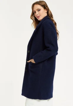 Women's Coat in Classic Blue Bouclé with Notched Lapels and Relaxed Fit - Luxurious Warmth by Liquorish