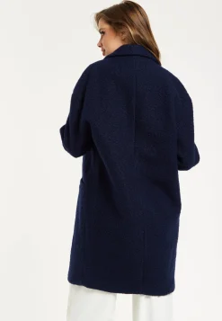 Women's Coat in Classic Blue Bouclé with Notched Lapels and Relaxed Fit - Luxurious Warmth by Liquorish