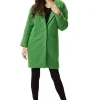 Women's Coat in Fluffy Green Bouclè - Extra Loose Fit with Notch Lapels and Side Pockets - Liquorish