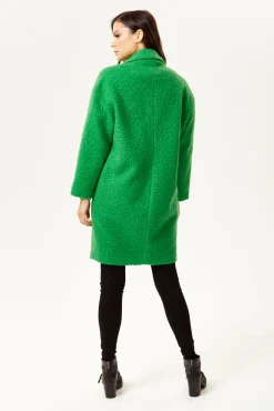 Women's Coat in Fluffy Green Bouclè - Extra Loose Fit with Notch Lapels and Side Pockets - Liquorish