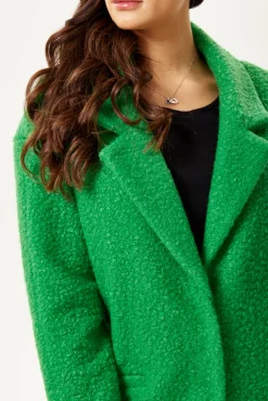 Women's Coat in Fluffy Green Bouclè - Extra Loose Fit with Notch Lapels and Side Pockets - Liquorish