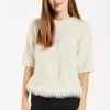 Women's Cream Short Sleeves Jumper with Chic Hem Detail and Loose Fit Design