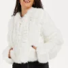 Women's Cropped White Jacket with Zip Detail, Tailored Fit, Elegant Style, Cozy Warmth - Liquorish