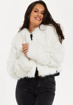 Women's Cropped White Jacket with Zip Detail, Tailored Fit, Elegant Style, Cozy Warmth - Liquorish
