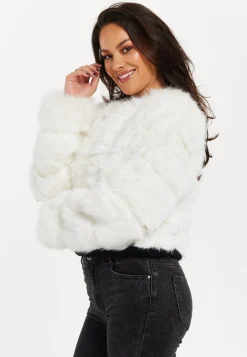 Women's Cropped White Jacket with Zip Detail, Tailored Fit, Elegant Style, Cozy Warmth - Liquorish