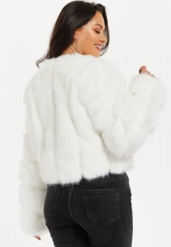 Women's Cropped White Jacket with Zip Detail, Tailored Fit, Elegant Style, Cozy Warmth - Liquorish