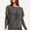 Women's Dark Grey Jumper with Fitted Long Sleeves and Sparkly Zebra Star Detail by Liquorish