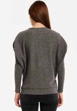 Women's Dark Grey Jumper with Fitted Long Sleeves and Sparkly Zebra Star Detail by Liquorish