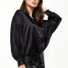 Women's Divine Grace Leopard Jacquard Blouse with Front Waist Tie in Black, Long Sleeves, Button Front, and Collar.