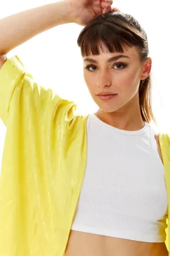 Women's Elegant Yellow Jacquard Kimono with Long Sleeves, Open Front Design for Versatile Day-to-Night Styling
