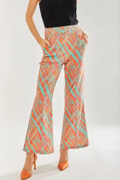 Women’s Flare Trousers in Orange with All Over Print - Tailored Fit - Statement Style by Liquorish
