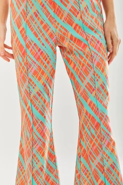 Women’s Flare Trousers in Orange with All Over Print - Tailored Fit - Statement Style by Liquorish
