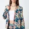 Women's Floral Jacket with Neon Piping, Shawl Lapels, Plunge Neck, Regular Fit - Liquorish