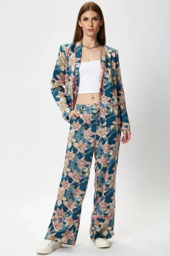 Women's Floral Jacket with Neon Piping, Shawl Lapels, Plunge Neck, Regular Fit - Liquorish