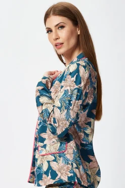 Women's Floral Jacket with Neon Piping, Shawl Lapels, Plunge Neck, Regular Fit - Liquorish
