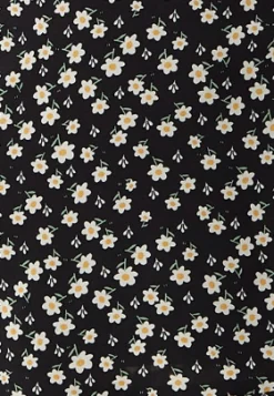 Women's Floral Mini Wrap Dress in Black with Short Sleeves, Button-Up Front, Tie Waist, and Fitted Style for Effortless Elegance