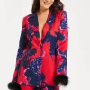 Women's Floral Print Blazer with Faux-Fur Cuffs and Fluffy Trim - Regular Fit by Liquorish