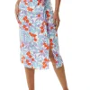 Women's Floral Print Knot Front Midi Skirt with Front Slit in Blue and Red - Perfect for Summer Holidays by Liquorish