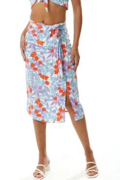 Women's Floral Print Knot Front Midi Skirt with Front Slit in Blue and Red - Perfect for Summer Holidays by Liquorish
