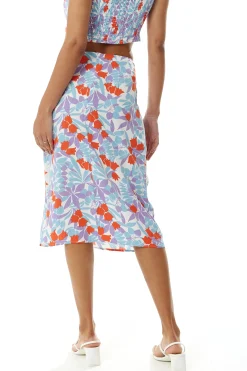 Women's Floral Print Knot Front Midi Skirt with Front Slit in Blue and Red - Perfect for Summer Holidays by Liquorish