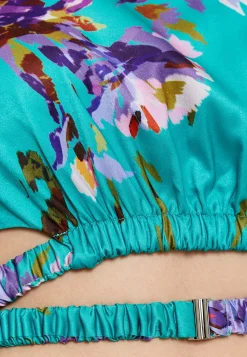 Women's Green Floral Print Crop Top with Tie Waist, Short Sleeves, Crop Fit, Model wears UK 8/ EU 36/ US 4.