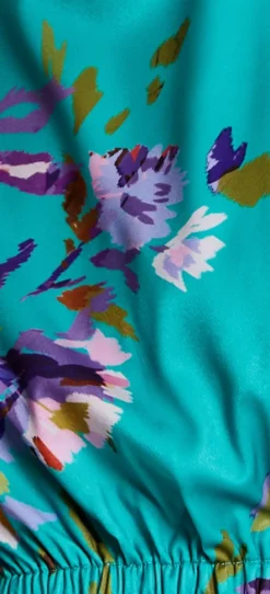 Women's Green Floral Print Crop Top with Tie Waist, Short Sleeves, Crop Fit, Model wears UK 8/ EU 36/ US 4.