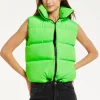 Women's Green Puffer Vest with Drawstring Hem - Cozy Zip-Up, High Collar, Adjustable Fit, Perfect for Layering.