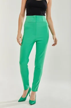 Women's Green Skinny Trousers with Zip Closure, Ankle Length Fit, Plain Design for Chic Style and Comfort