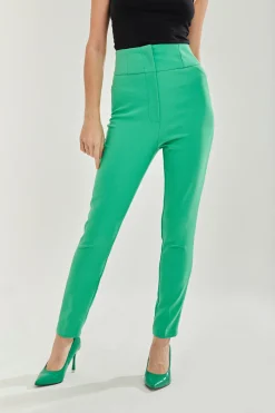 Women's Green Skinny Trousers with Zip Closure, Ankle Length Fit, Plain Design for Chic Style and Comfort