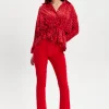 Women’s Heart Print Shirt with Long Sleeves, Tie Waist, Shirt Collar, Regular Fit, Button Up Front