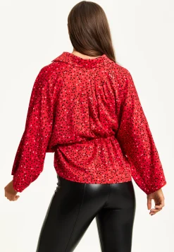 Women’s Heart Print Shirt with Long Sleeves, Tie Waist, Shirt Collar, Regular Fit, Button Up Front