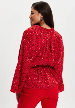 Women’s Heart Print Shirt with Long Sleeves, Tie Waist, Shirt Collar, Regular Fit, Button Up Front