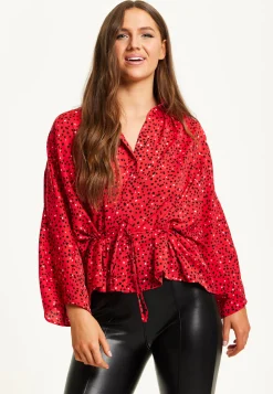 Women’s Heart Print Shirt with Long Sleeves, Tie Waist, Shirt Collar, Regular Fit, Button Up Front