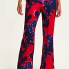 Women's High Rise Wide Leg Red Floral Print Trousers - Part of Co-Ord Set, Zip-Front Fastening, Liquorish