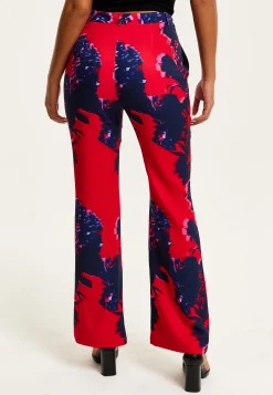 Women's High Rise Wide Leg Red Floral Print Trousers - Part of Co-Ord Set, Zip-Front Fastening, Liquorish