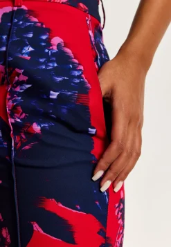 Women's High Rise Wide Leg Red Floral Print Trousers - Part of Co-Ord Set, Zip-Front Fastening, Liquorish