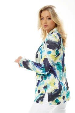 Women's Jacket - Multicolour Abstract Print Blazer with Padded Shoulders and Side Pockets, Relaxed Fit, Liquorish