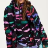 Women’s Jacket in Black Abstract Print with Thumbhole Cuffs and Adjustable Toggle Collar by Liquorish