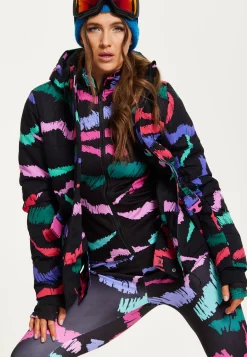 Women’s Jacket in Black Abstract Print with Thumbhole Cuffs and Adjustable Toggle Collar by Liquorish