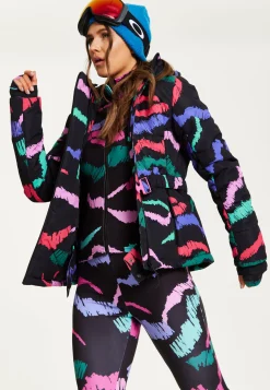 Women’s Jacket in Black Abstract Print with Thumbhole Cuffs and Adjustable Toggle Collar by Liquorish