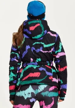 Women’s Jacket in Black Abstract Print with Thumbhole Cuffs and Adjustable Toggle Collar by Liquorish